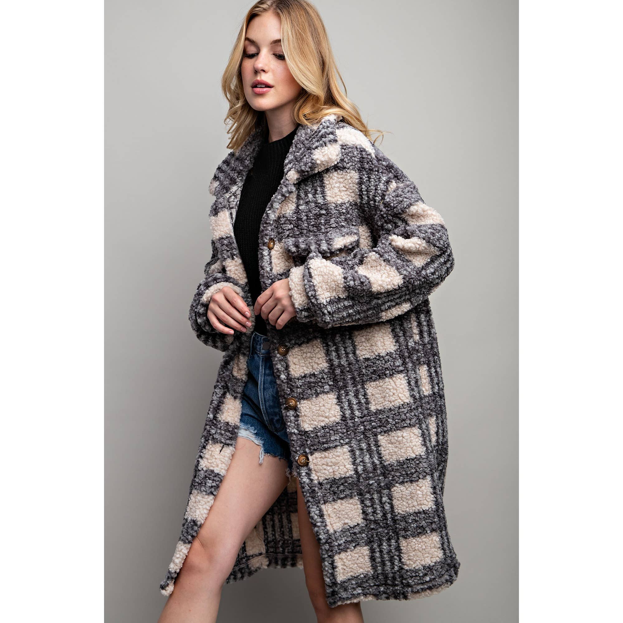 Sweet Generis – Engroshandel Jakke - Dame – PLAID TEDDY OVERSIZE JAKKE26