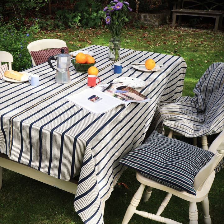 Jirrapa Tablecloth, dark blue striped handwoven sustainable for wholesale by Boon & Up