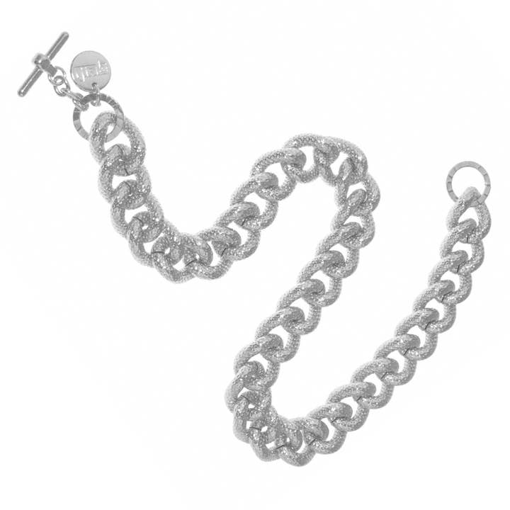 925 Silver/White Bronze Plated 18" Textured Link Necklace for wholesale by Luxe on Main LLC