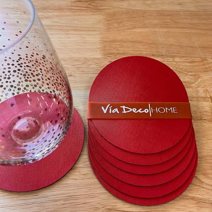 DAVANTI - Wholesale Coasters - Coaster Novotela Shimmer Vinyl Fabric Look & Copper Round