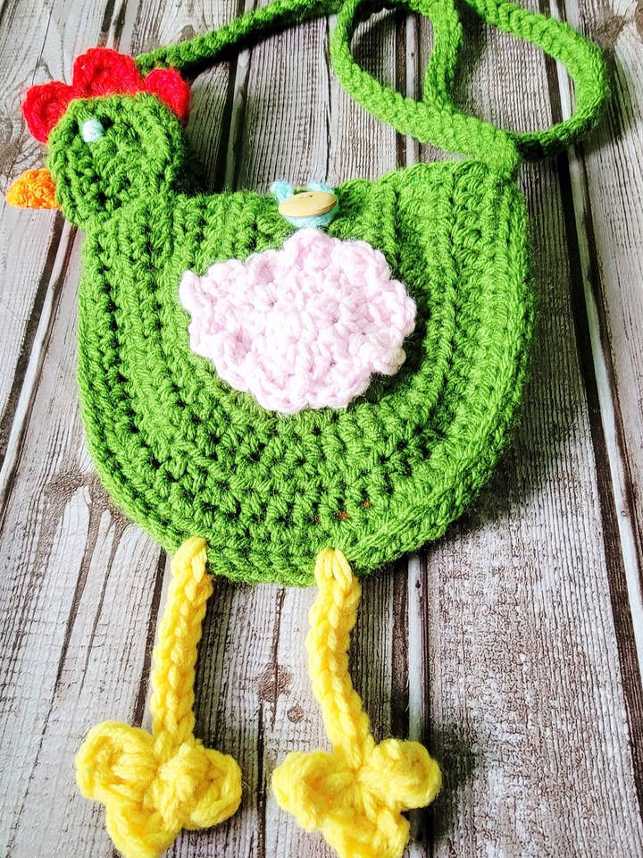 Ready to ship Kids Green Chicken Crochet Strap Bag for wholesale by Nini's Handmades