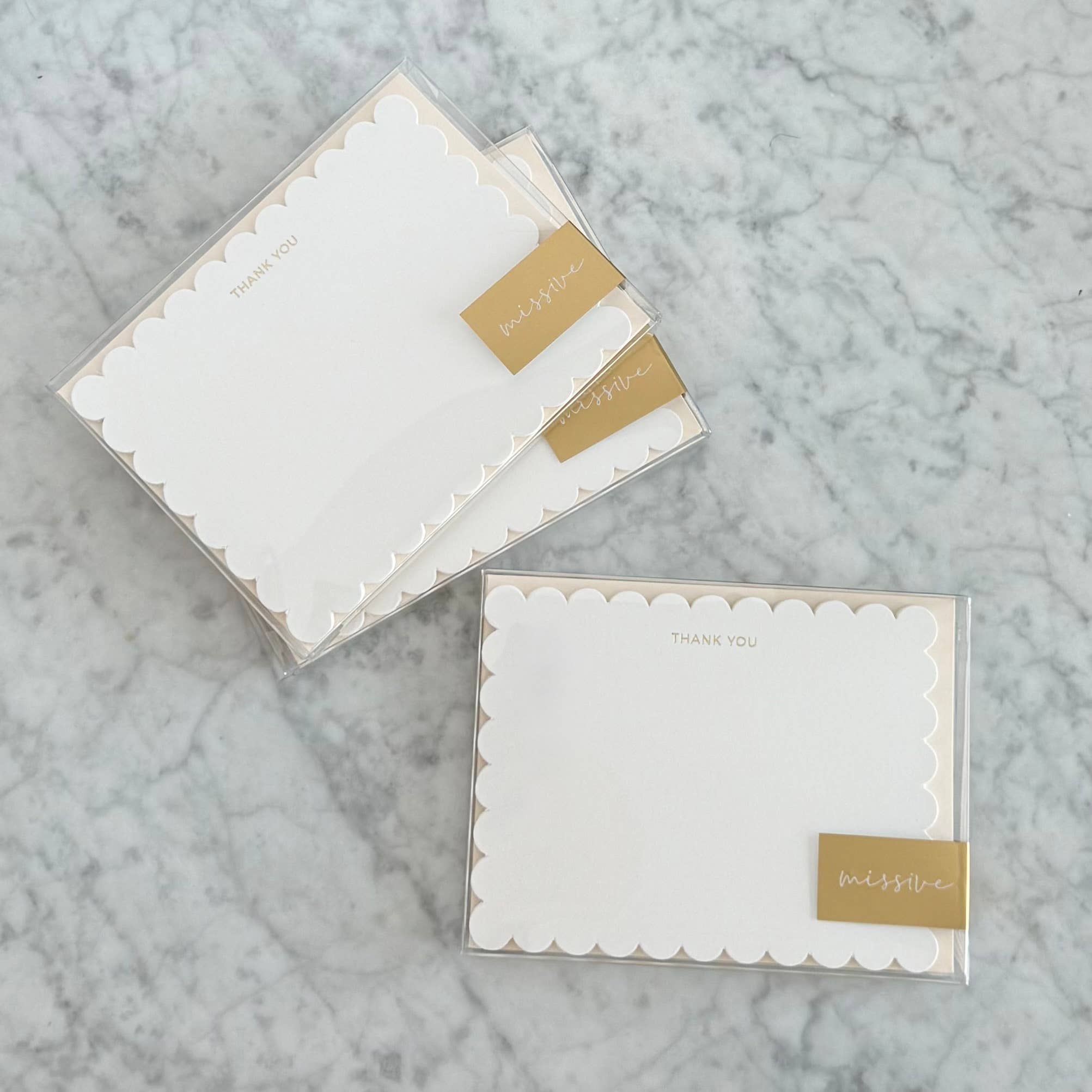 Missive - Wholesale Stationery/Notecard Set - Thank You Scallop Note Set | Gold Foil Stationery4