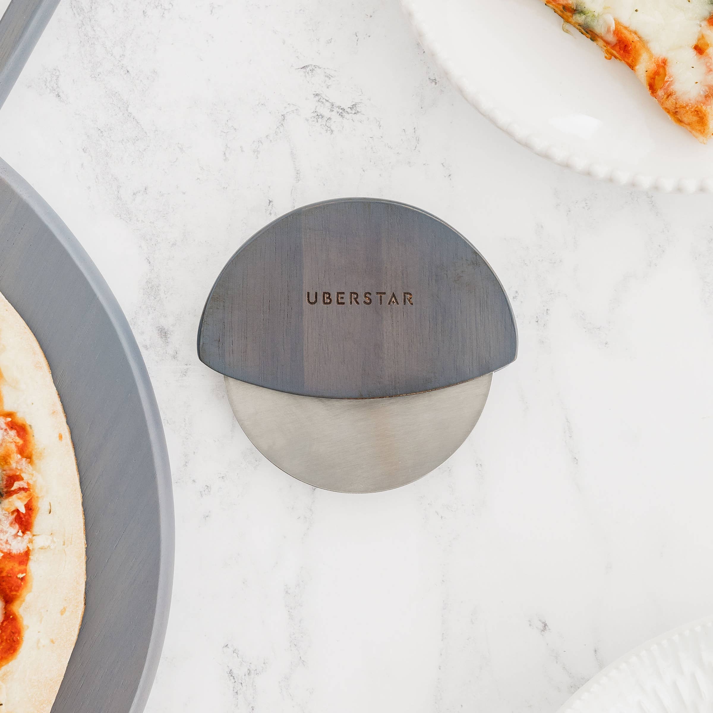 UBERSTAR - Venta al por mayor Cortapizzas - Cortador de Pizza en Rueda de Acacia - Gris4