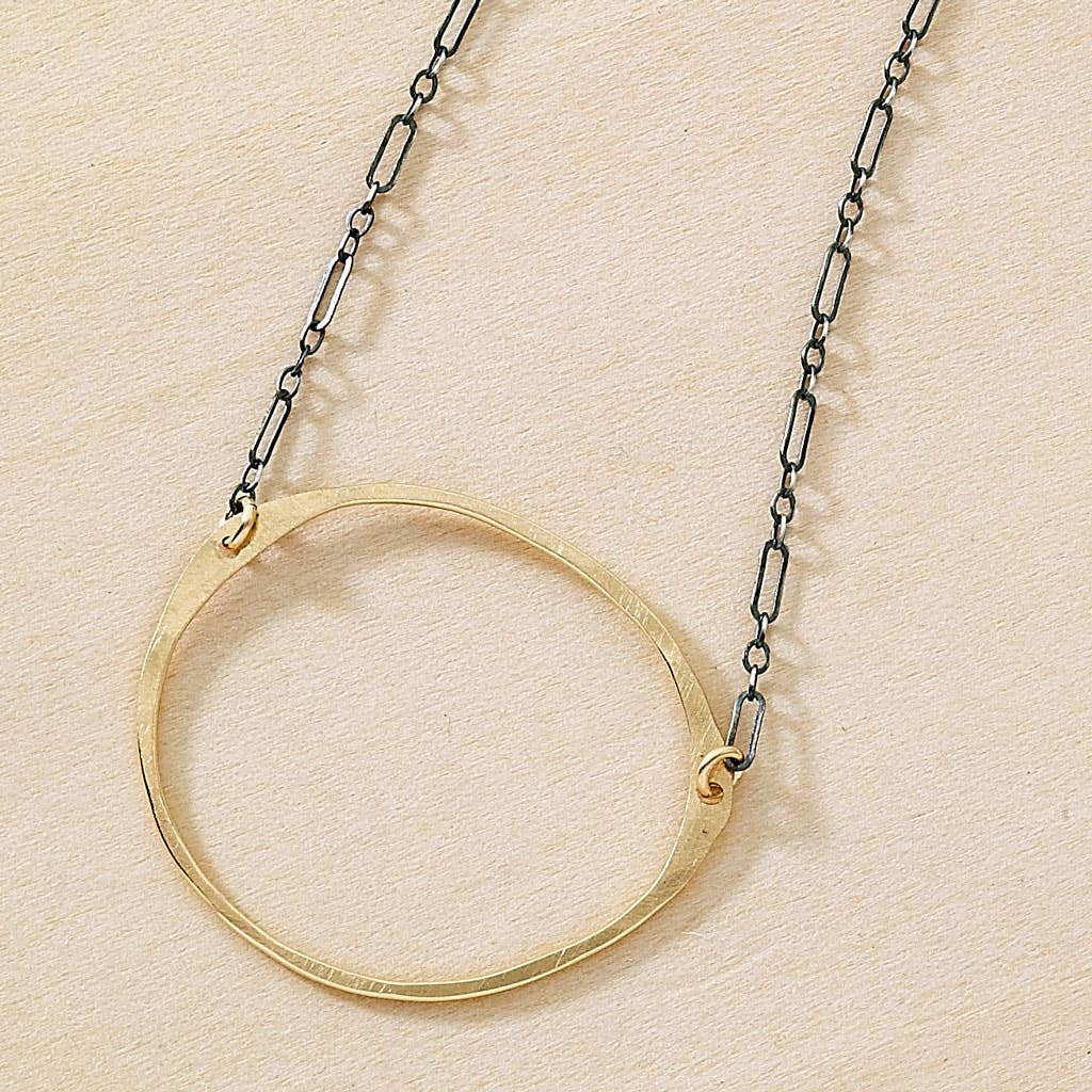 Freshie & Zero - Wholesale Pendant/Charm Necklace - Antique Stone Hammered Gold Oval Black Chain Necklace6