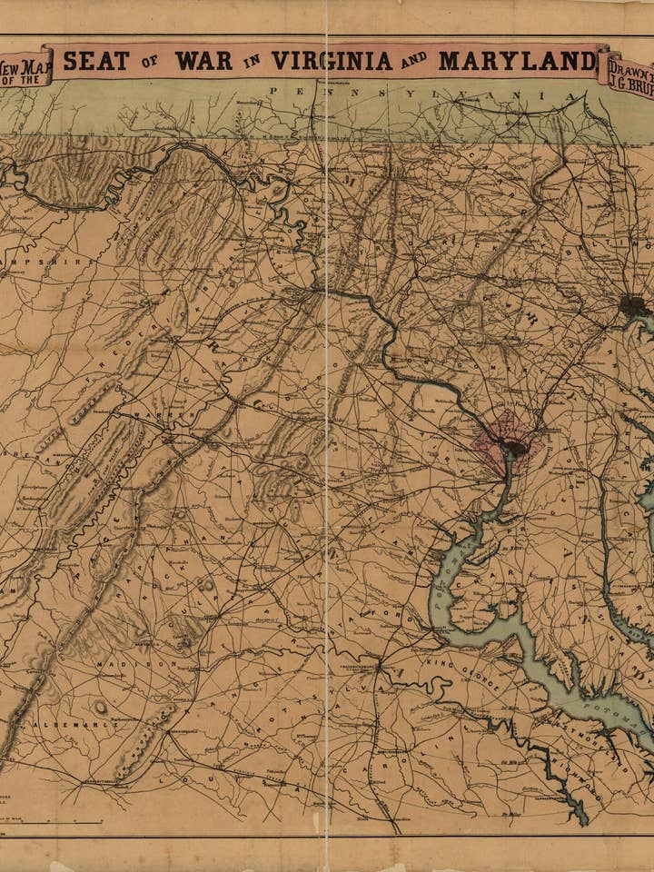 Nuevo mapa del teatro de guerra en Virginia y Maryland 1863 para venta al por mayor de Relic Map Co.