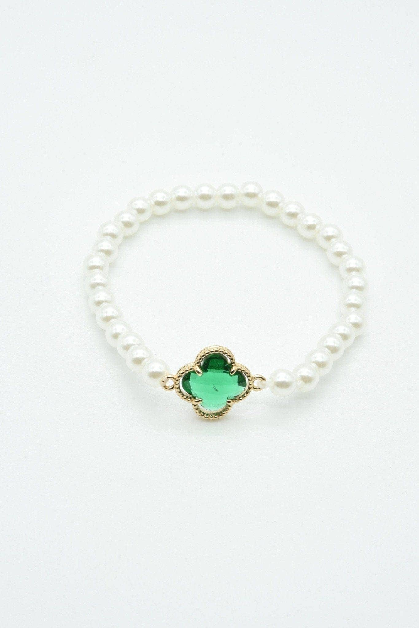 MiMi Wholesale - Wholesale Beaded Bracelet - Clover Accent Pearl Stretch Beaded Bracelet7