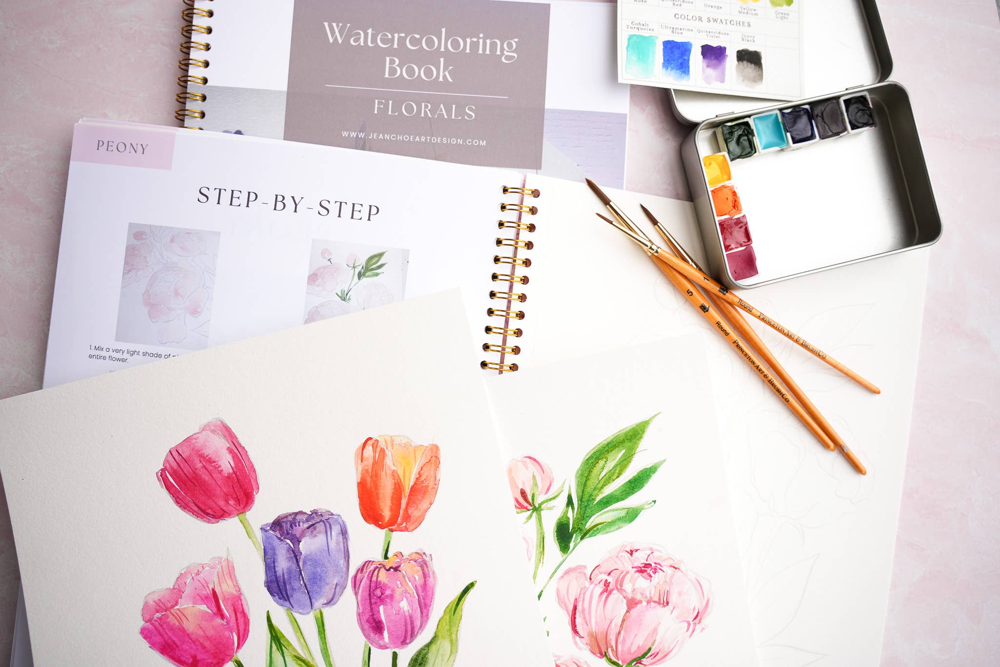 Jean Choe Art & Design - Wholesale Sketchbook/Sketchpad - Watercoloring Book. Watercolor Workbook - Outlined Flowers.6