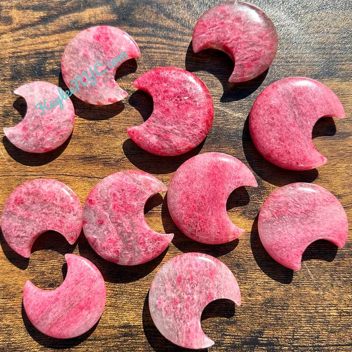 1 lb Natural Sakura Cherry Blossom Rhodonite Crystal Moons for wholesale by KayleeNYC