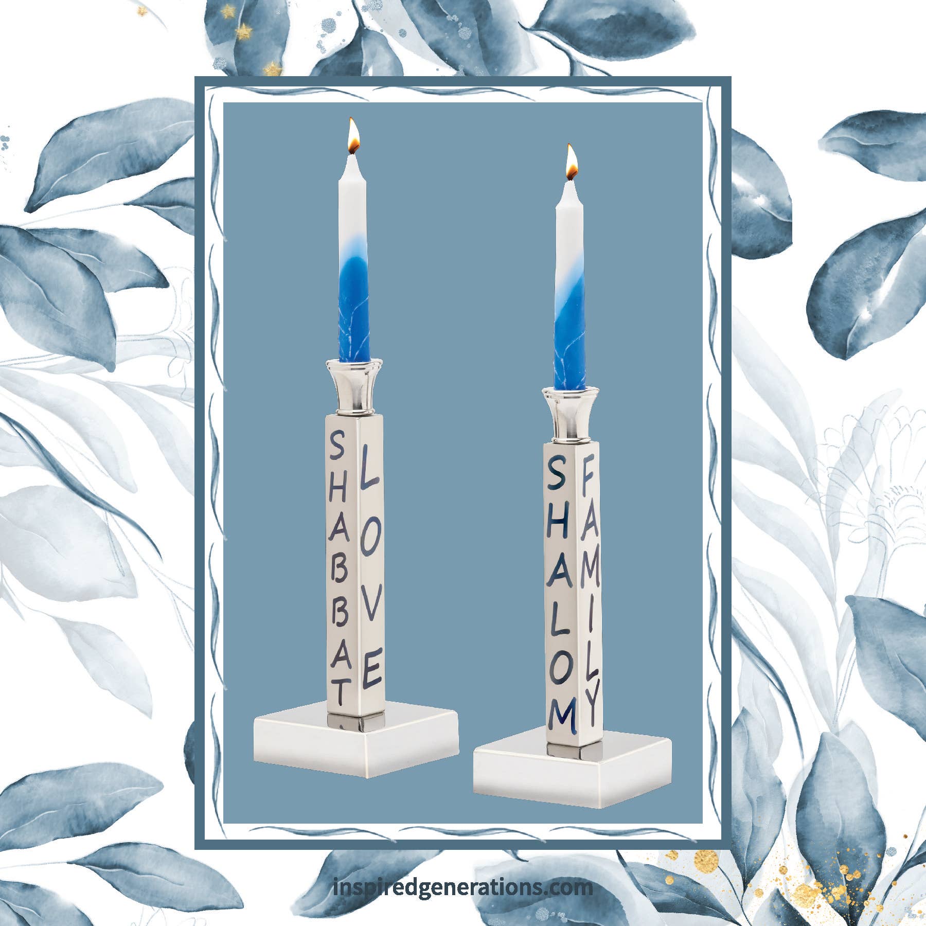 Inspired Generations - Venta al por mayor Candelabros - Portavelas Peace, Love & Shabbat - Plateado1