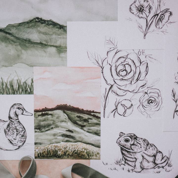 MacaelaMade - Vendita all'ingrosso Stampa artistica - Schizzo di rospo, disegno di rospo, stampa artistica primaverile