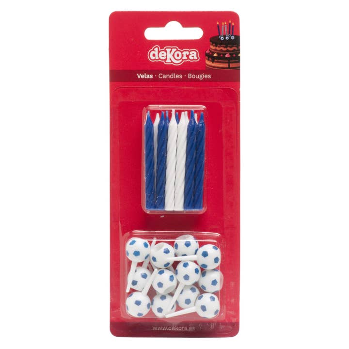 dekora - Venta al por mayor Velas de tarta - BLISTER 12 VELAS CUMPLEAÑOS FUTBOL