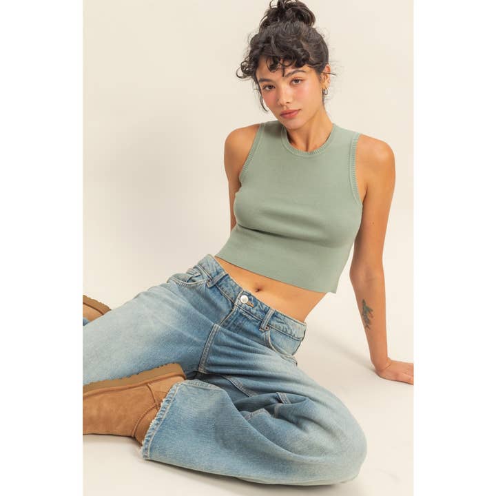 Haut court en maille côtelée pour la vente par Double Zero