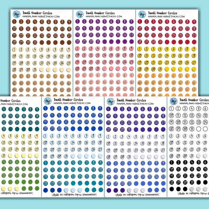 Small Number Circles (7 colors available!) for wholesale by Planning With Kay