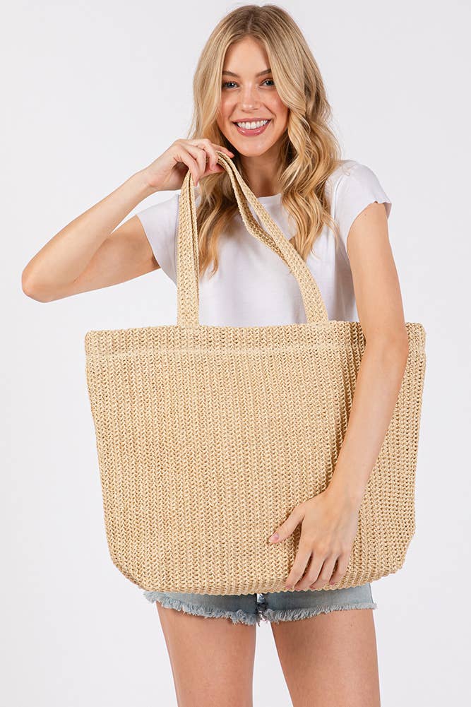 Hana - Wholesale Tote Bag - Women's - Solid Color Crochet Summer Straw Tote Bag62