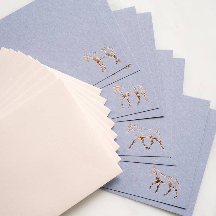 Danielle Demers Studio – wholesale Stationery/notecard set – Mixed Horse Foil Correspondence Cards, Lavender, Set of 8