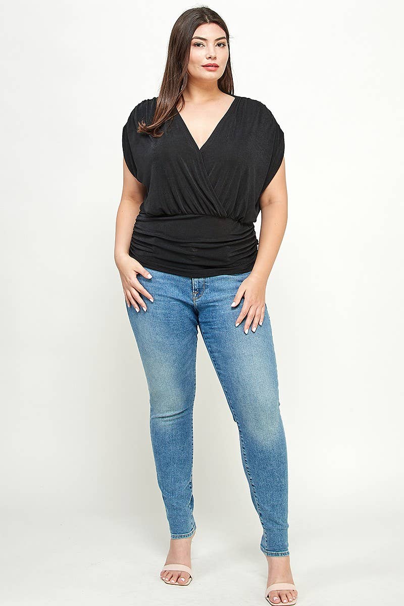 Haute Fox Plus Size & Contemporary - Wholesale Knit Top - Women's - Plus Size Slinky Knit Ruched Top - KY18023-T3