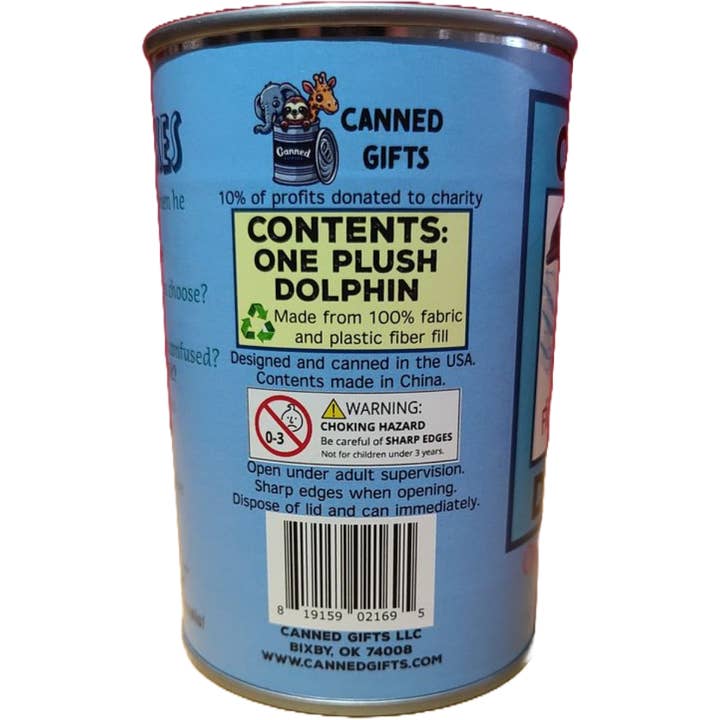 Canned Gifts - Wholesale Stuffed/Plush Toy - Kids & Baby - Flip the Canned Dolphin | Stuffed Animal Plush w/Jokes |Gift4