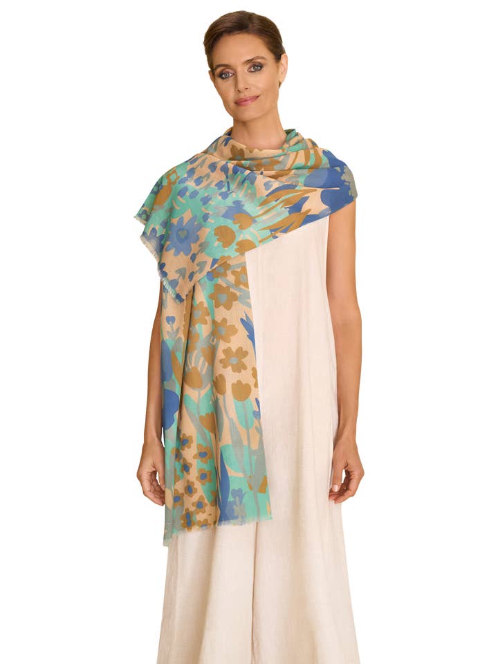 Cotton Scarf - Springtime Floral-Denim for wholesale by Powder Design inc - US