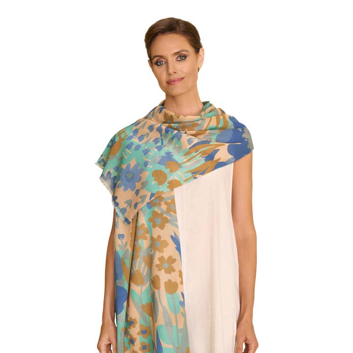 Cotton Scarf - Springtime Floral-Denim for wholesale by Powder Design inc - US