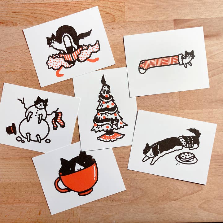 Tuxedo Cat Happy Holidays Christmas | A2 Card | Case of 6 for wholesale by I NEVER DRAW