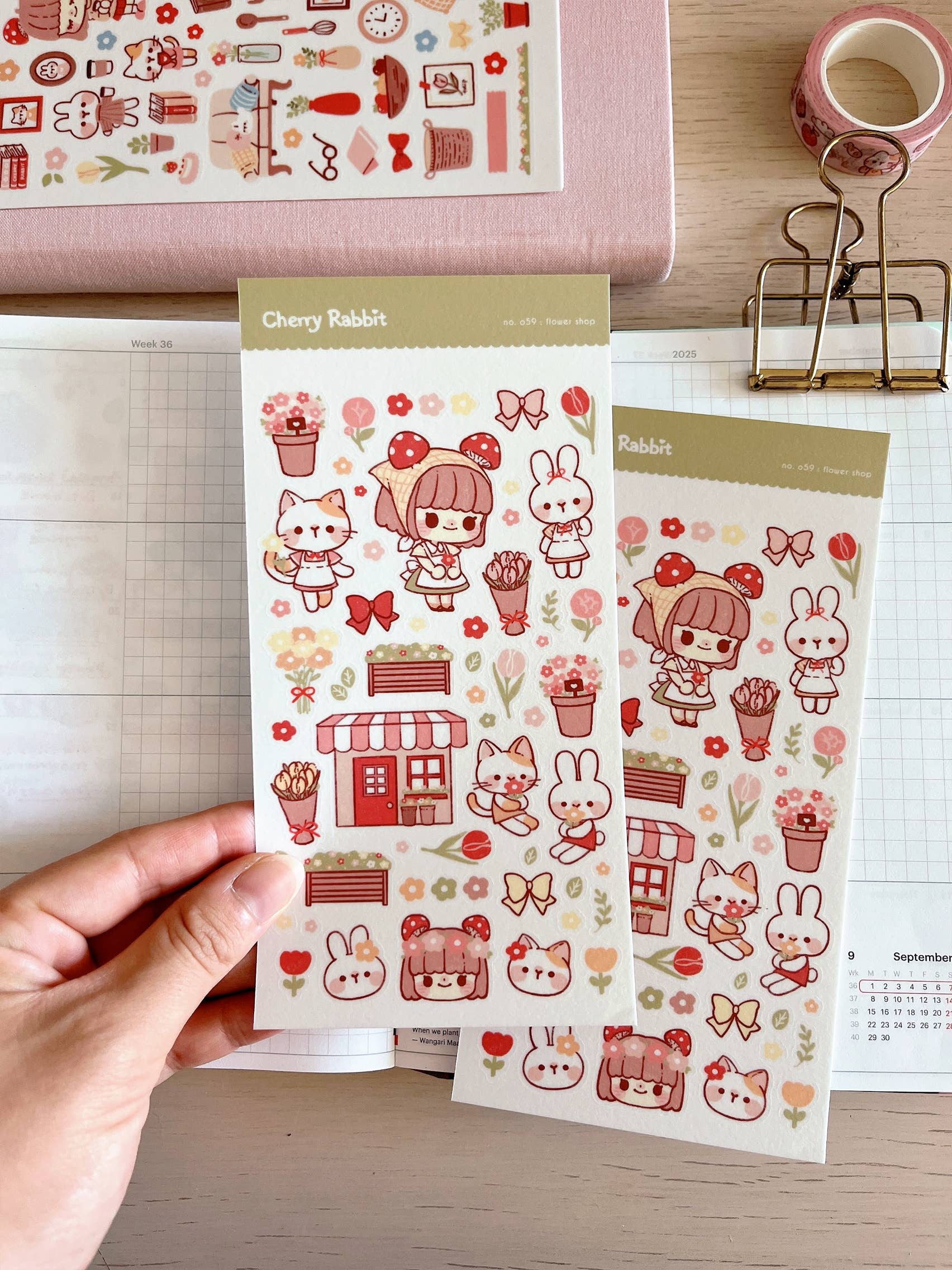 Cherry Rabbit - Wholesale Sticker - Flower Shop Sticker Sheet no.0593