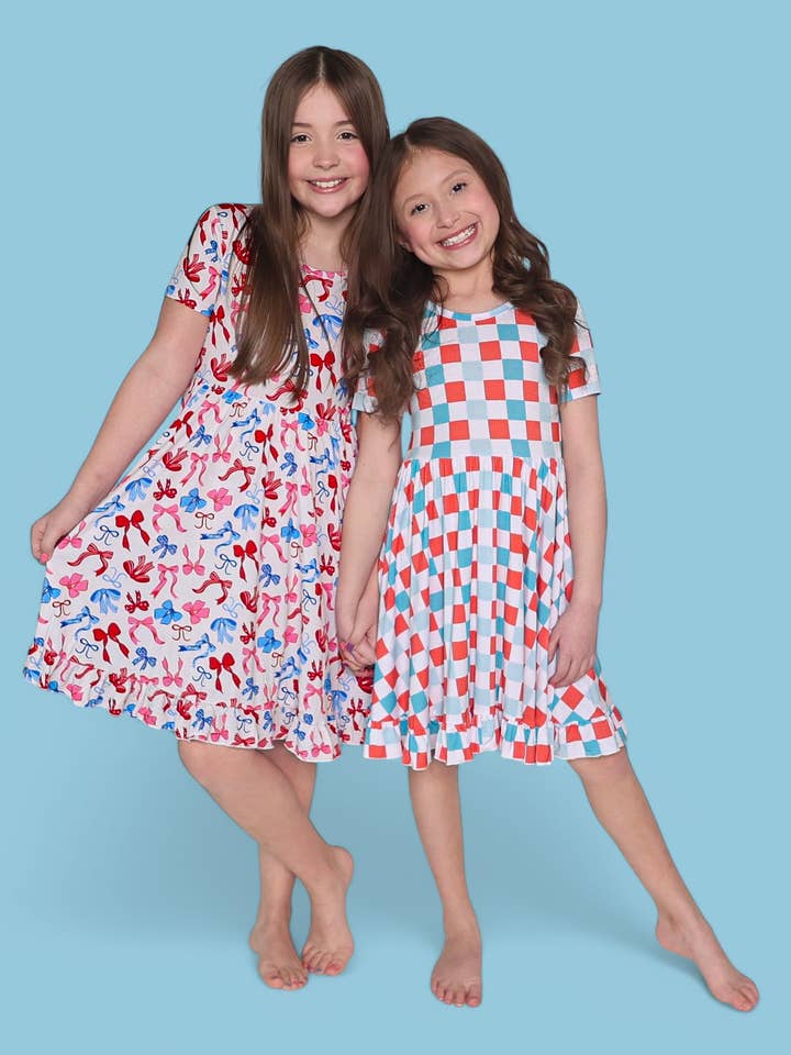 Dream Big Little Co. - Wholesale Dress - Kids - USA CHECKERS DREAM RUFFLE DRESS