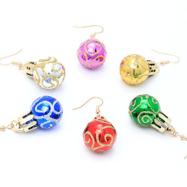 Glitter Christmas Bauble Drop Earrings for wholesale by Inca UK