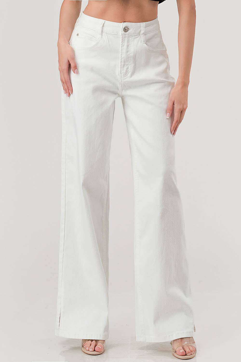 I&M JEAN, INC. - Wholesale Jeans - Women's - MC5177HW - WHITE - WIDE LEG DENIM PANTS WITH SIDE SPLITS