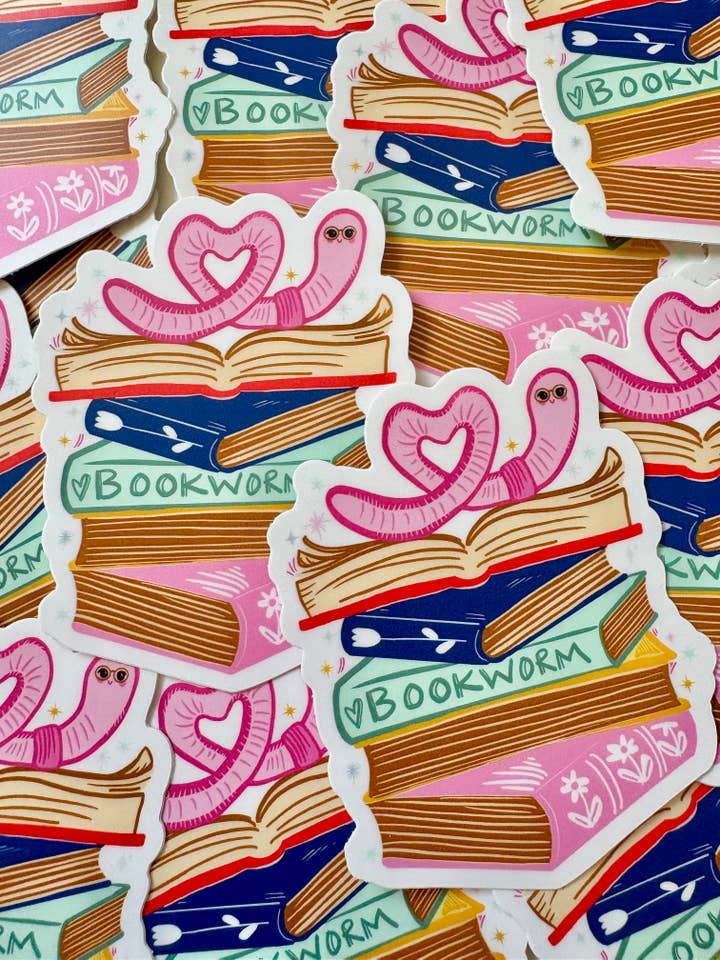 Bookworm Sticker, Read Sticker, Book Sticker, Bookstore Worm for wholesale by Melissa Pothier Art