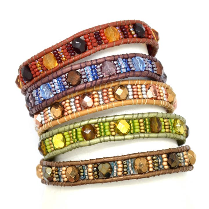 Beaded Leather Crystal Bracelets for wholesale by Dunitz & Company
