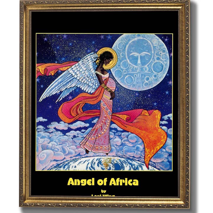 African American Black Angel Wall Picture Gold Framed Art Print for wholesale by Unlimited Potential LLC