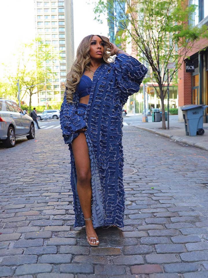 pinkblu02 - Wholesale Coat - Women's - Women Fashion Casual Ripped Tassel Long Sleeve Denim Coat3