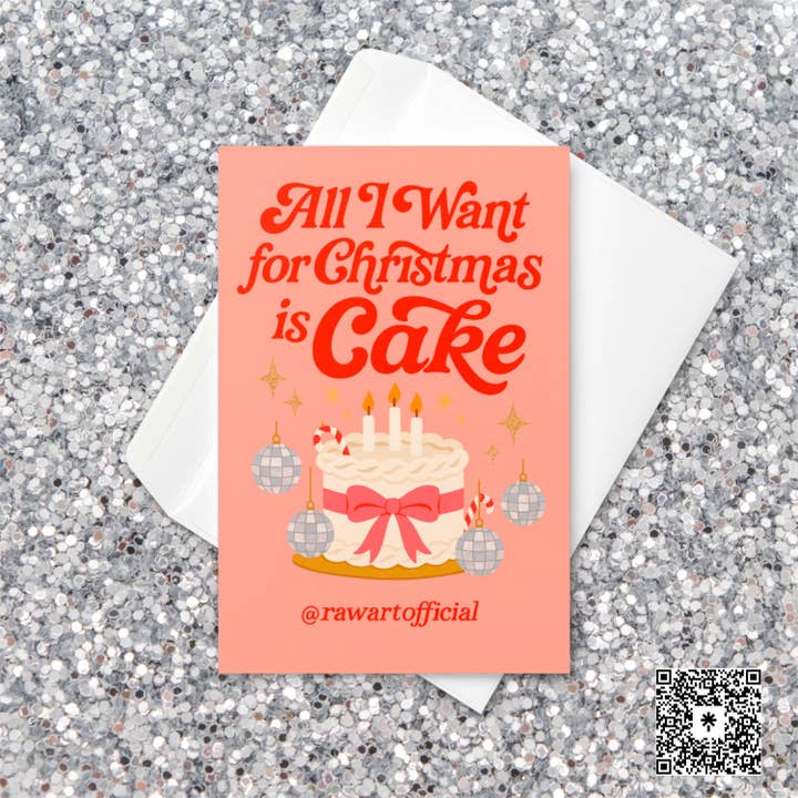 Engraçado Cartão de Natal Retro: Tudo o Que Eu Quero é Bolo por atacado de Hot Mess Paper Co.
