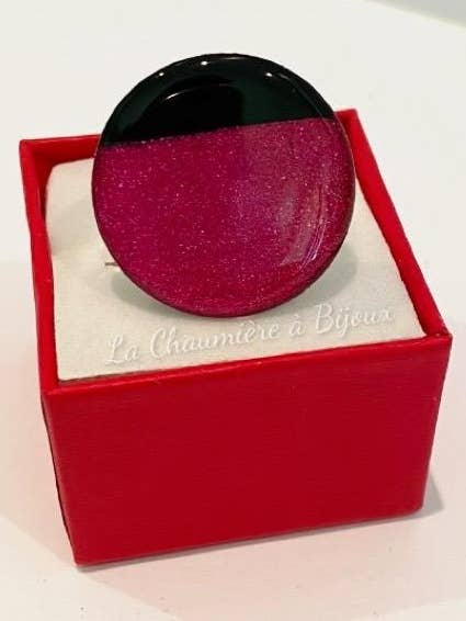 Bicolour raspberry-black 925 silver ring for wholesale by La Chaumière à Bijoux