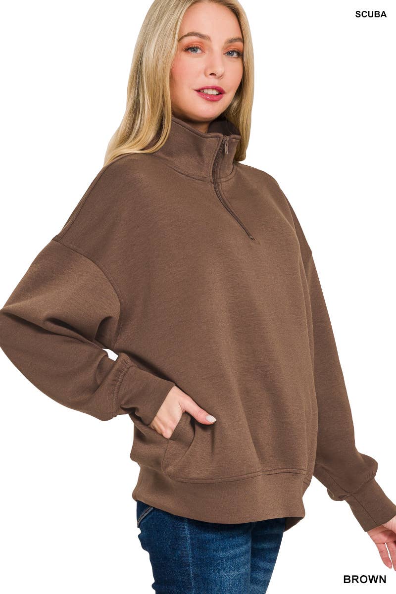 42POPS – wholesale Sweatshirt - Dam – , 0925 Scuba Half Zip Pullover med fickor SI-270410