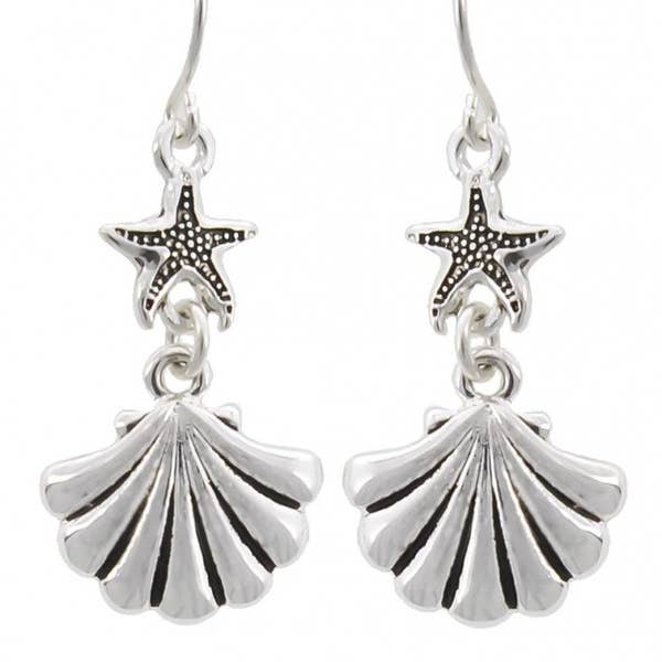 FR3201 Silver Starfish Scallops Shell Metal Dangle Earrings for wholesale by 0011 PREMIERE