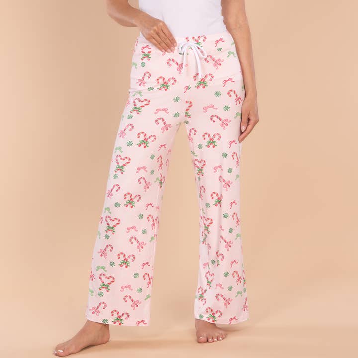 Peppermint Hearts Pajama Pants | Pink Candy Christmas PJs for wholesale by Amanda Blu