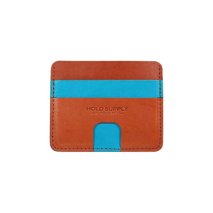 Portefeuille porte-cartes en cuir unisexe bleu et marron pour la vente par HOLD SUPPLY