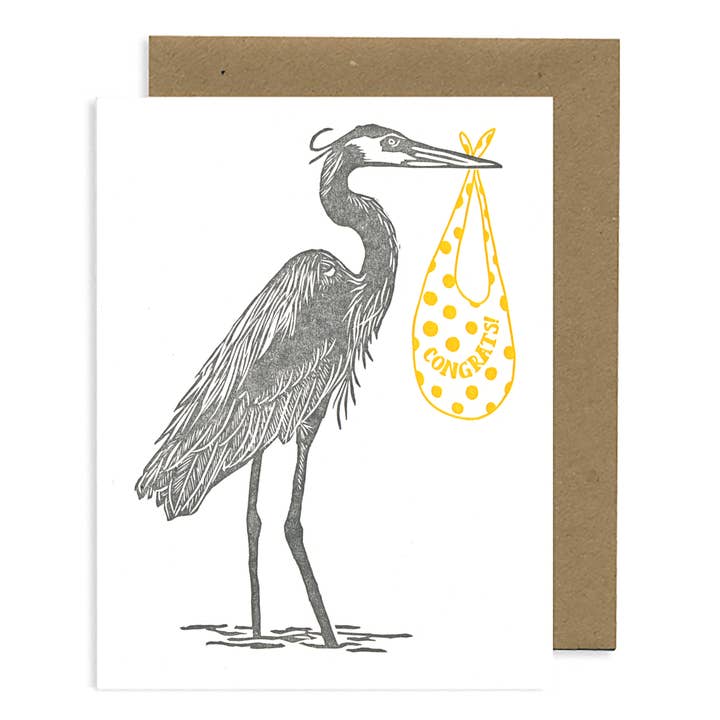 Heron Baby Congrats LETTERPRESS CARD voor wholesale door Lynn-oleum