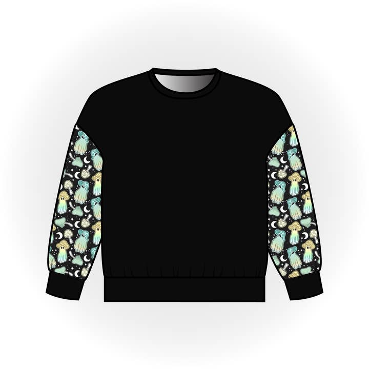 Haut dolman à manches longues colorblock Shroomie Ghosts pour la vente par Quirky Kid Handmade