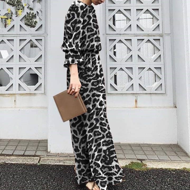 Plush Looks – wholesale Dress – Women's – Leopard Print Long Sleeve Maxi Dress2
