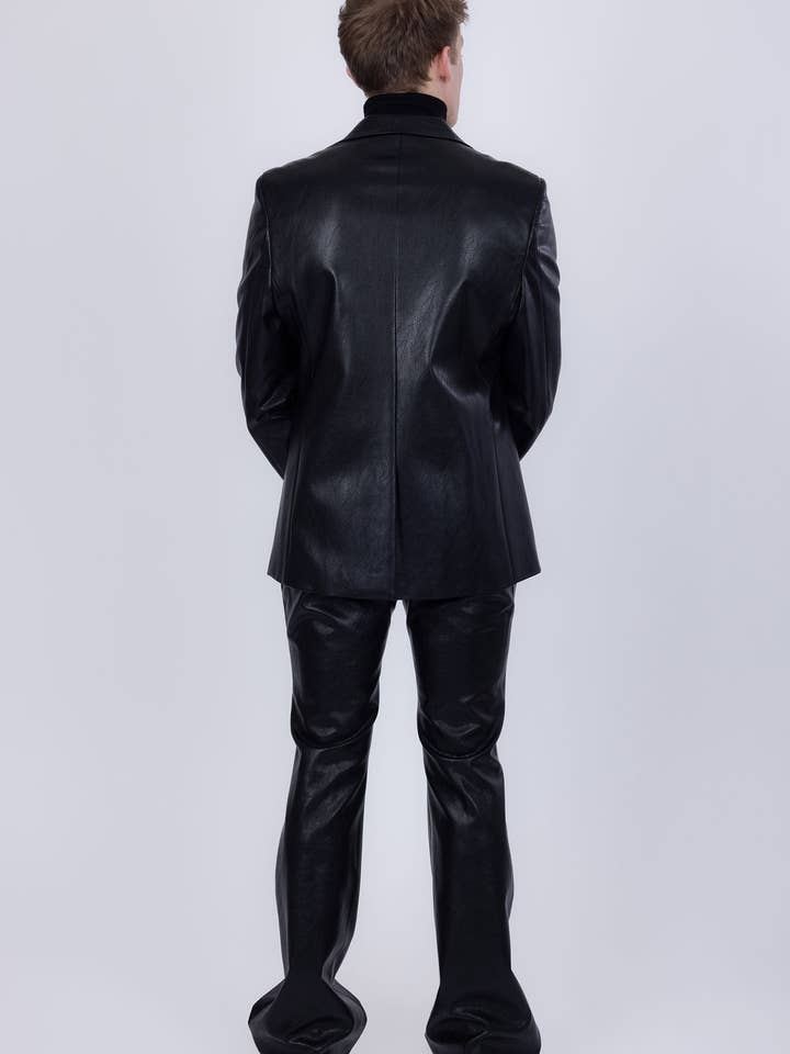 BARABAS - Wholesale Suit Set - Men's - Men's Faux Leather Notch Lapel Suit 5SU413