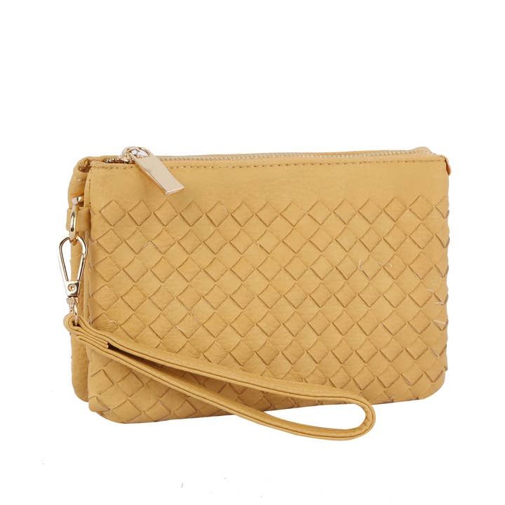 Handbag Factory Corp - Wholesale Crossbody Bag - Women's - Woven tripe comparament convertible clutch crossbody wristlet