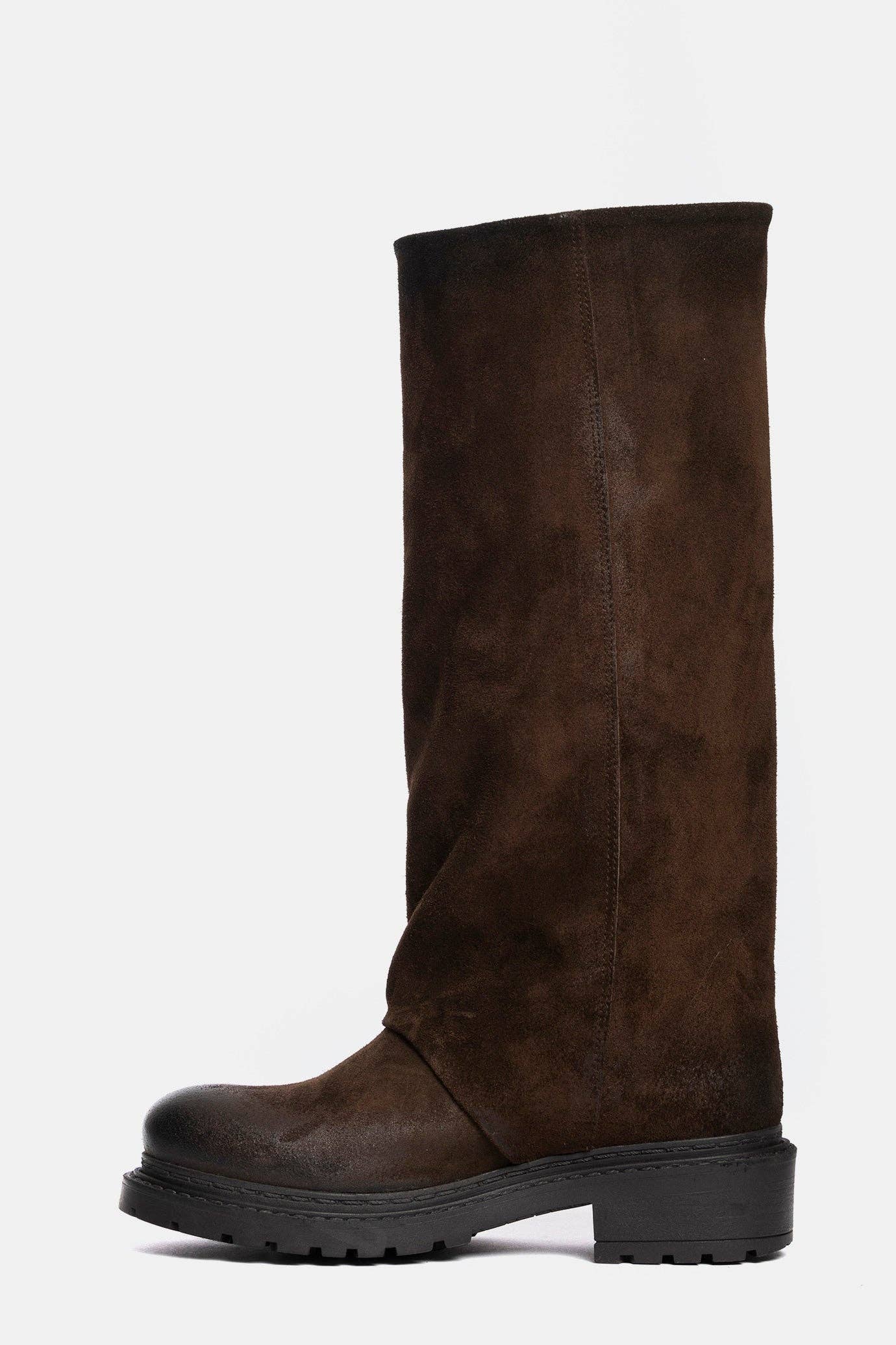 METISSE – Botas - Mulher por atacado – Bota biker de camurça marrom escuro MA9462
