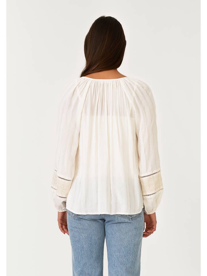 Lovestitch - Wholesale Blouse - Women's - Metallic Pinstripe Long Sleeve Peasant Blouse11