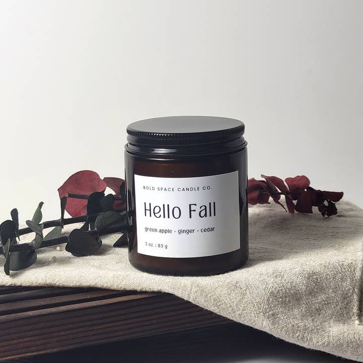 Bold Space Candle Co. - Wholesale Jar/Filled Candle - Hello Fall- 3 oz. Amber Soy Candle | Apple, Cedar & Ginger5