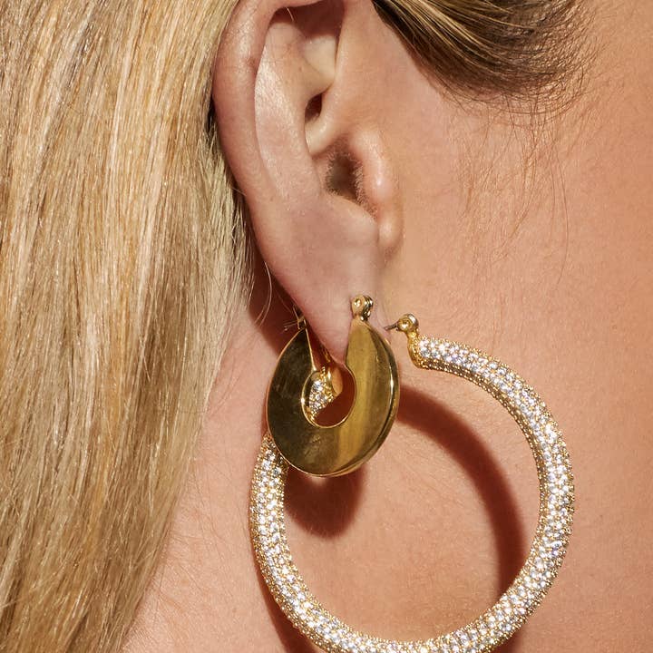 Luv AJ - Wholesale Hoop Earrings - Pave Amalfi Hoops- Gold2