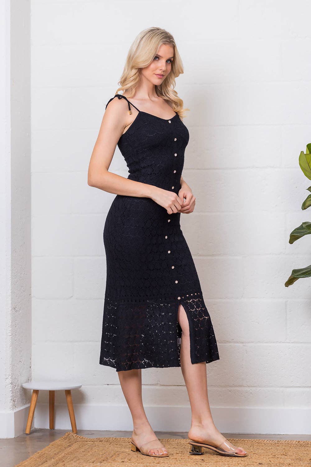 Taelynn - Venta al por mayor Vestido - Mujer - LWD74063T-Vestido midi de punto con botones y tirantes finos5