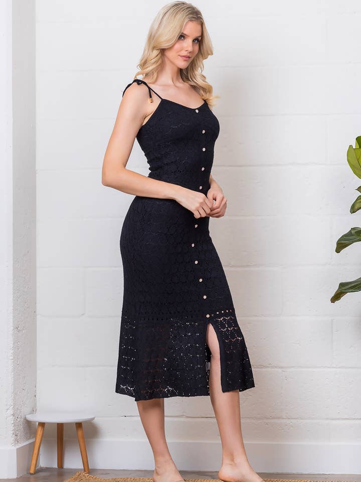 Taelynn - Venta al por mayor Vestido - Mujer - LWD74063T-Vestido midi de punto con botones y tirantes finos5