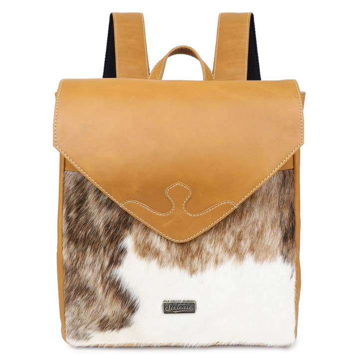 Leather and Cowhide Women's Backpack - Tan White for wholesale by Sixtease Bags USA